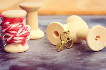 Vintage wooden bobbin thread
