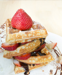 strawberry waffle and cream, selection focus point