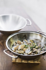steamed mussels in traditional portuguese cataplana