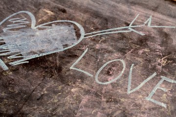 The word love written on a blackboard