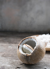 Coconut on wooden table