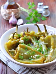 Roasted peppers with garlic, parsley and sea salt