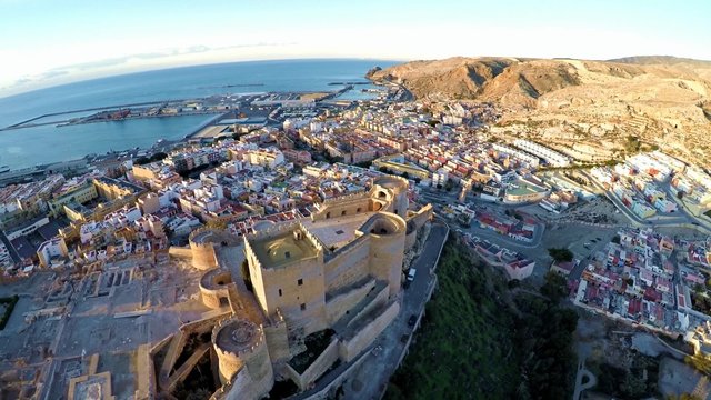 Alcazaba tower. Muslim and Christian fortress in Almeria