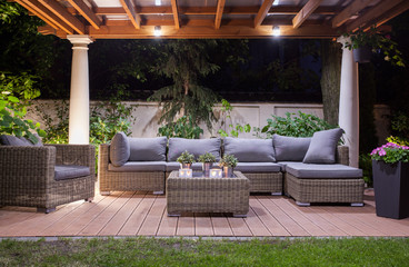 Modern patio at night - Powered by Adobe