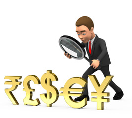 businessman looking at currency symbols
