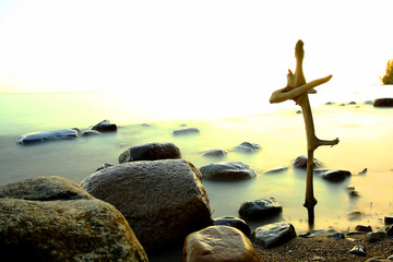 beach stone coast water frozen landscape