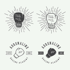 Boxing and martial arts logo badges and labels in vintage style. Vector illustration
