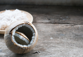 Coconut on wooden table