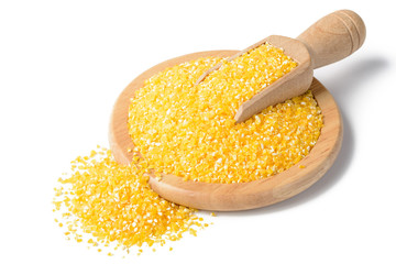 polenta in the wooden plate, tilt shift lens