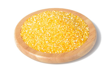 polenta in the wooden plate, tilt shift lens