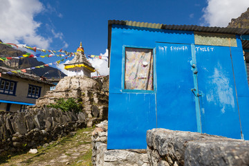 Toilet building near buddhist Stupa in Nepal.
