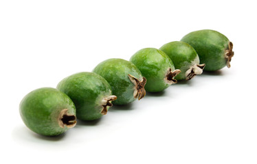 Tropical fruit feijoa standing in a line