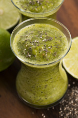 Healthy green fresh fruit and vegetable juice smoothie with chia