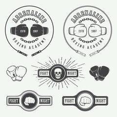 Boxing and martial arts logo badges and labels in vintage style. Vector illustration