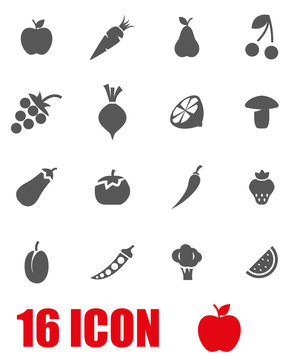 Vector Grey Fruit And Vegetables Icon Set