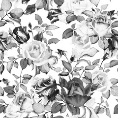Fototapety  Kwiatowy wzór z różami, akwarela
