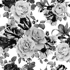 Obrazy  Kwiatowy wzór z różami, akwarela