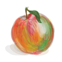 Fresh red-green apple on white background. Hand-drawn vector. Contained transparency (EPS 10).
