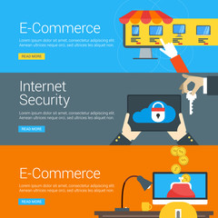 Flat Design Concept. Set of Vector Illustrations for Web Banners. E-Commerce, Internet Security