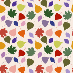 Seamless cute pattern with bright leaves