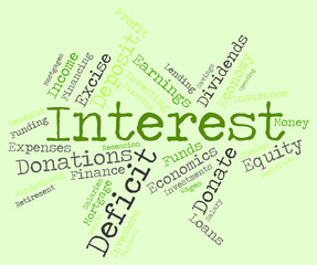 Interest Word Shows Return Rate And Savings