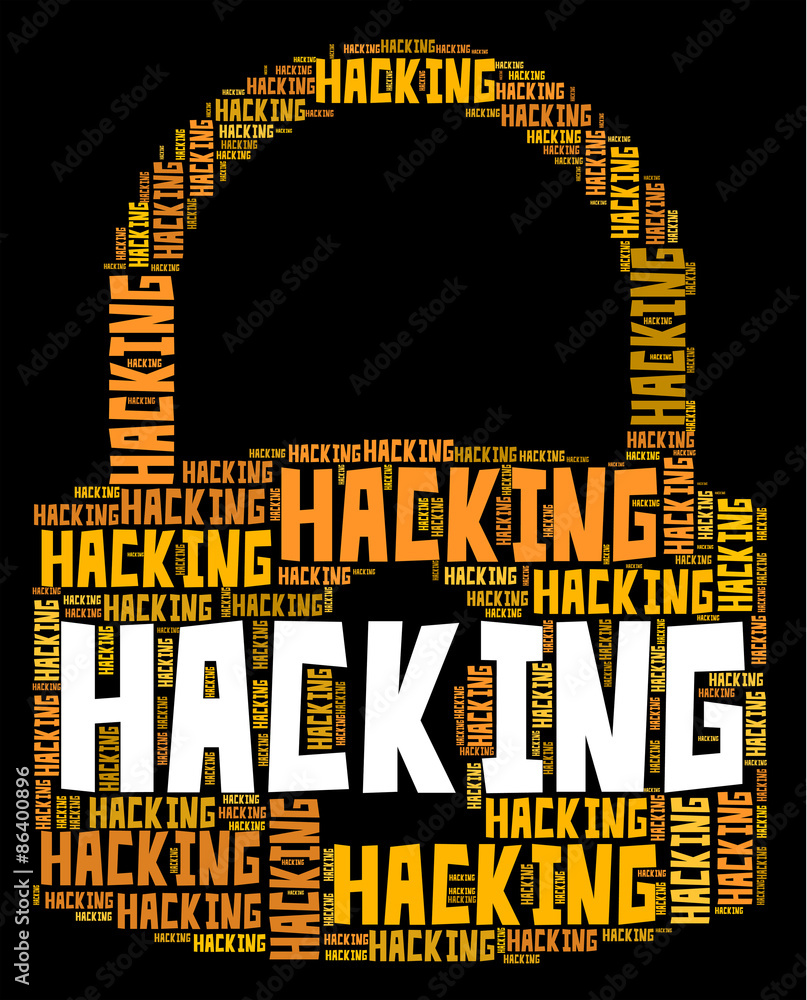 Poster hacking lock means word malware and vulnerable