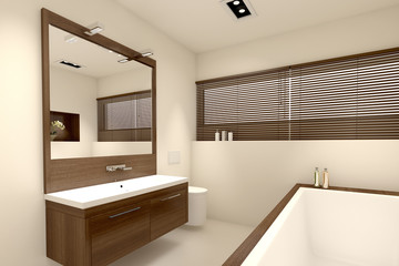 Badezimmer mit Holzelementen