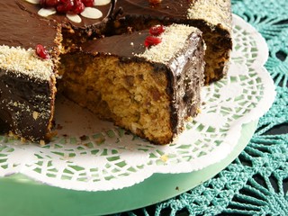 dates cake with chocolate icing