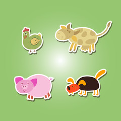 set of color icons with domestic animal kids drawing for your design