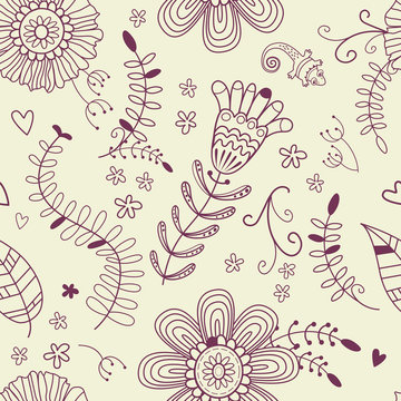 Summer monochrome seamless pattern. Floral decorative background. Pattern can be used for textile design, web page background, surface textures, wallpaper © peregrina_yulya