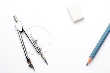 Accessories for drawing on a white sheet of paper