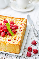 cake with raspberries and cream cheese