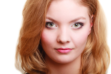 Fototapeta premium beauty woman face with makeup long blond hair