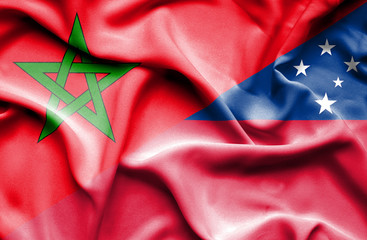 Waving flag of Samoa and Morocco