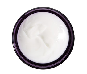 Beauty cream in container on background with clipping path
