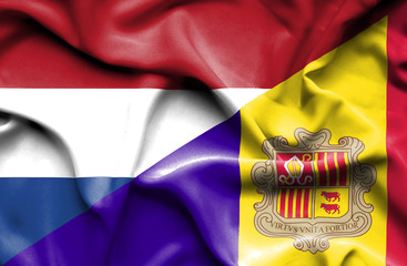 Fototapeta premium Waving flag of Andorra and Netherlands