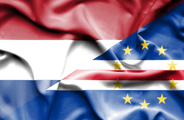 Waving flag of Cape Verde and Netherlands