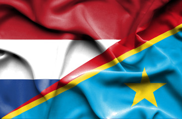 Waving flag of Congo Democratic Republic and Netherlands