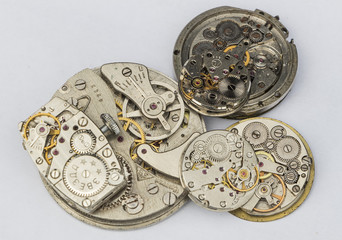 Mechanism of old wristwatches with gears and wheels
