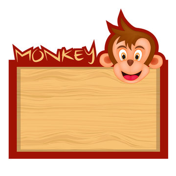 Wood board banner with monkey