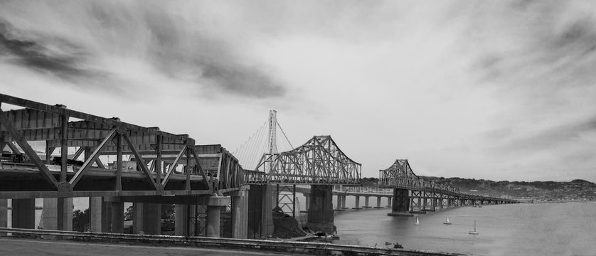 Fototapeta Black and White Bay Bridge