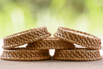 Obraz premium Saucer or plate made of bamboo which is the basketwork. 