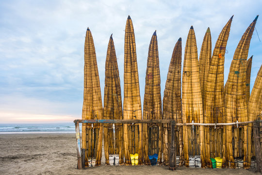 Traditional Peruvian small Reed Boats - Caballitos de Totora