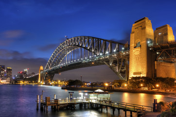 Fototapeta na wymiar Sydney Harbour Bridge blue twilight, view from North Sydney.