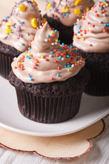Beautiful chocolate cupcakes decorated with candy sprinkles