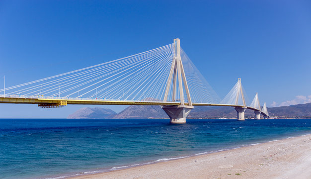 Fototapeta Rio–Antirrio bridge, the longest cable-stayed suspended deck bridge in the world, Peloponnese, Greece