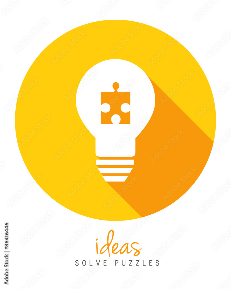 Poster lightbulb with puzzle piece as idea and solution concept