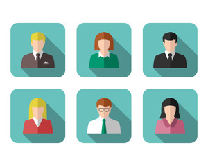 Business people profile picture and icon set in flat design with long shadow