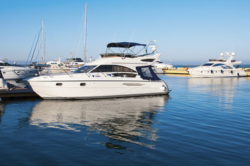 White yachts in the port