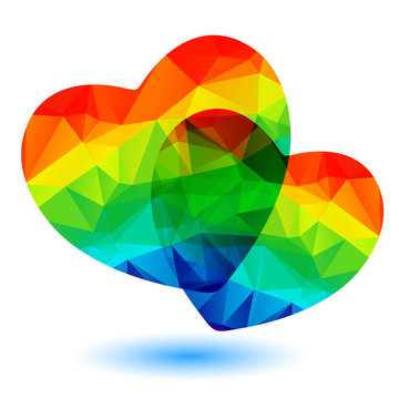 two rainbow hearts